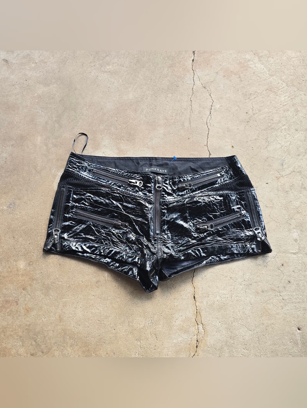 PUNK RAVE Micro Mini Patent Shiny Zipper Goth Emo Scene Booty Shorts
